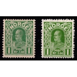 1910 - Norge - AFA 86 og 86a - Frimærke - Haakon, portræt på glat baggrund - komplet sæt - Ustemplet.